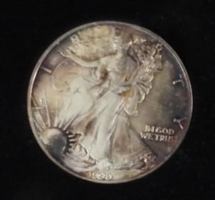 1990 UNC AMERICAN SILVER EAGLE TONING
