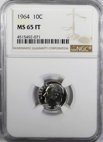 1964 ROOSEVELT DIME NGC MS65 FT