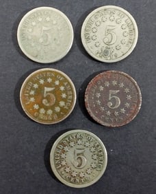 (5) SHIELD NICKELS