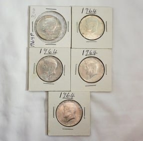 (5) KENNEDY SILVER HALF DOLLARS (1964)