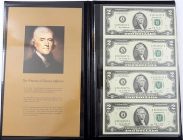 2009 $2 Dollar Uncut Sheet Of 4