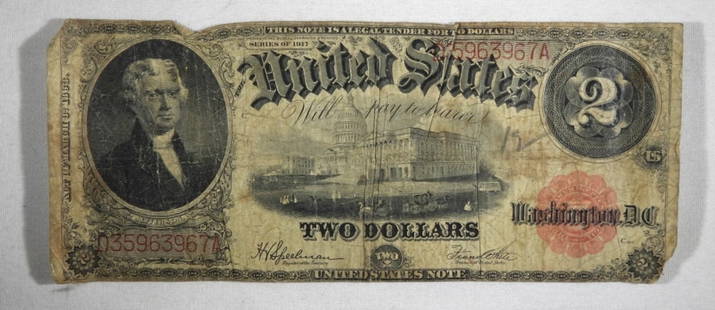 1917 $2 UNITED STATES LEGAL TENDER: LARGE SIZE NOTE