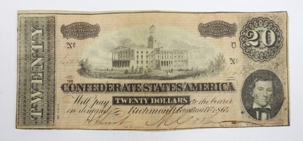 1864 $20 CONFEDERATE STATES of AM