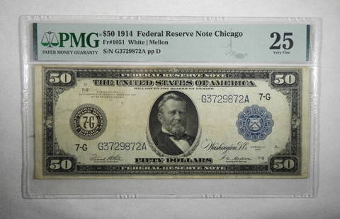 $50 1914 FEDERAL RESERVE NOTE PMG 25: CHICAGO