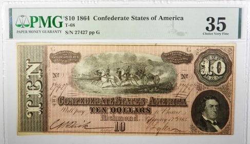 $10 1864 CONFEDERATE STATES OF AM PMG 35