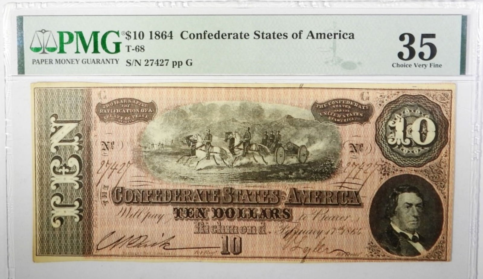$10 1864  CONFEDERATE STATES OF AM PMG 35 (1 of 2)