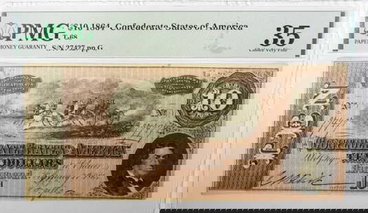 $10 1864  CONFEDERATE STATES OF AM PMG 35: CHOICE VERY FINE