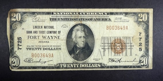 $20 NATIONAL CURRENCY FORT WAYNE, IN