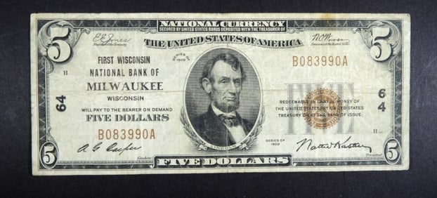 $5 NATIONAL CURRENCY MILWAUKEE, WI