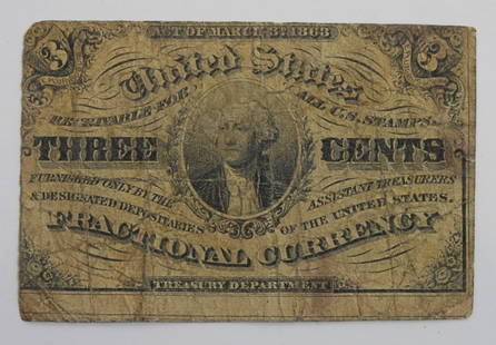 1863 3c FRACTIONAL CURRENCY: 3rd ISSUE THREE CENT