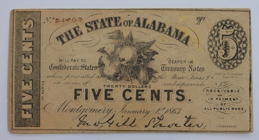 1863 5c STATE of ALABAMA NOTE