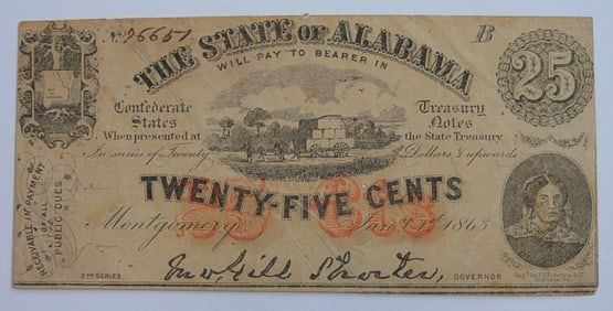 1863 25c STATE of ALABAMA NOTE