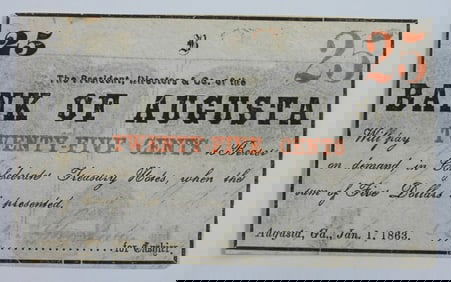 BANK of AUGUSTA TWENTY-FIVE CENTS