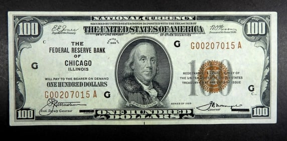 1929 $100 NATIONAL CURRENCY CHICAGO