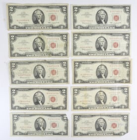 (10) 1963 $2 RED SEAL U.S. NOTES