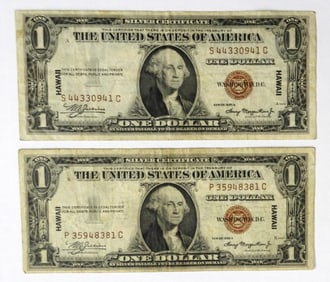 (2) $1 1935A "HAWAII" SILVER CERT