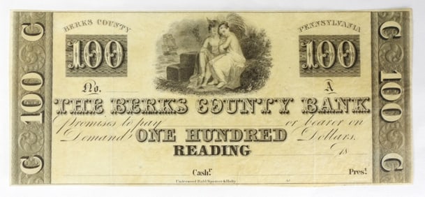 $100 THE BERKS COUNTY BANK OBSOLETE NOTE