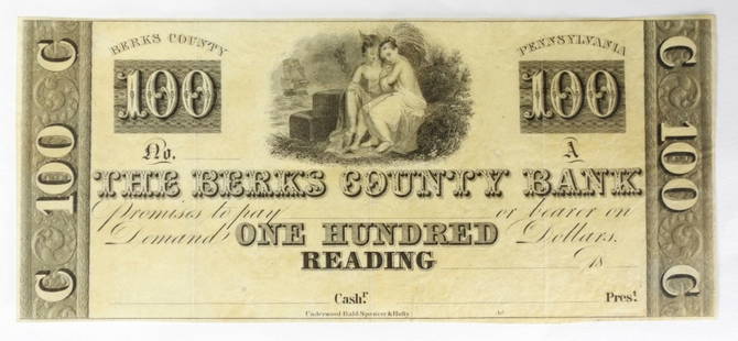 $100 THE BERKS COUNTY BANK OBSOLETE NOTE: READING,PA