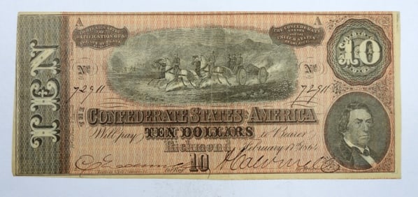 1864 $10 CONFEDERATE STATES of AM
