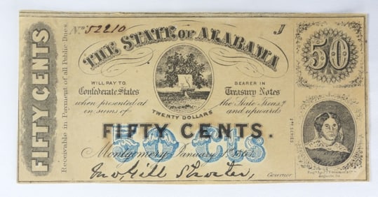 1863 50c THE STATE OF ALABAMA OBSOLETE