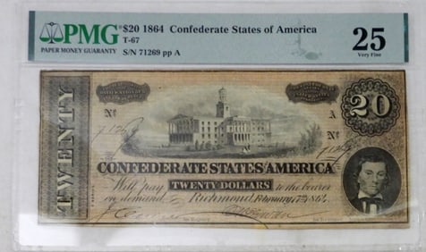 $20 1864 CONFEDERATE STATES of AM PMG 25
