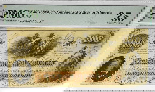 1862 $100 CONF STATES OF AMERICA PMG 35: CHOICE VERY FINE