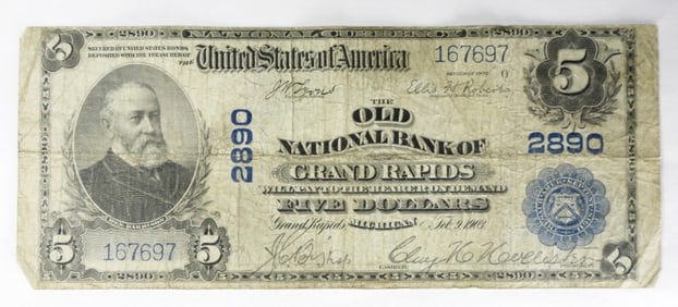 1902 $5 GRAND RAPIDS, MI NATL NOTE