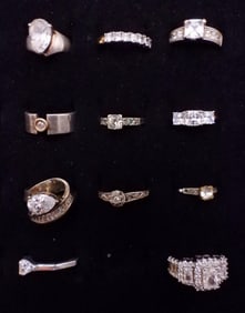 (11) STERLING BRIDAL STYLE RINGS