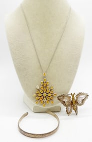 TAXCO MOTH PIN & 925 OPAL NECKLACE