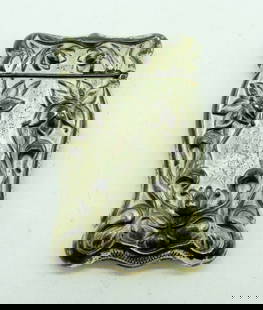 ANTIQUE STERLING MATCH HOLDER: ANTIQUE STERLING MATCH HOLDER. 3" x 2". MARKED STERLING (12.8 DWT)