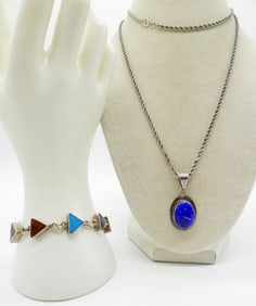 (2) STERLING VTG MEXICO PIECES - GEMSTONE