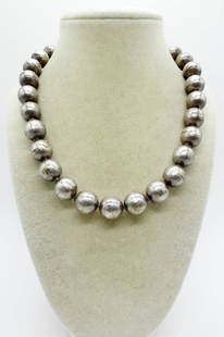 VTG TAXCO 925 BALL BEADED NECKLACE: VINTAGE STERLING TAXCO NECKLACE. MARKED TAXCO MEXICO, AND A LOT MORE. SEE PHOTOS! 18". (35.6