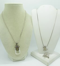 STERLING FROG NECKLACE & TURTLE PIN