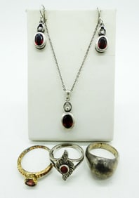 GARNET STERLING SET & RINGS