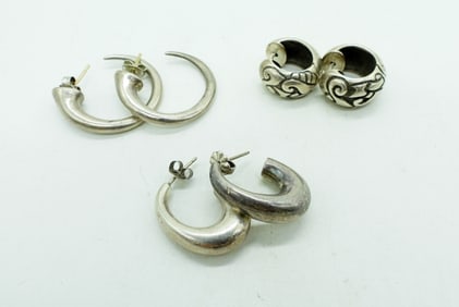 (3) PAIR VTG STERLING PIERCED EARRINGS