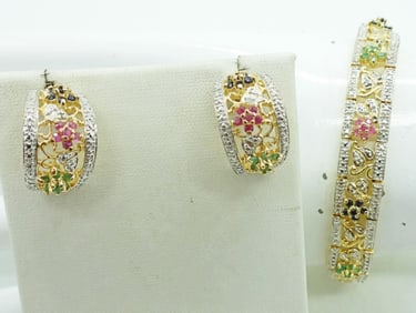 STERLING GOLD TONE MULTI GEM SET