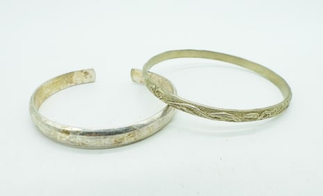 (2) STERLING BANGLE / CUFF BRACELETS