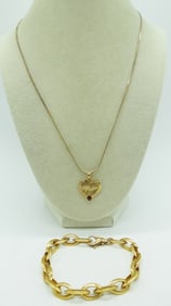 STERLING GOLD TONE NECKLACE & BRACELET