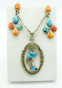 EGYPTIAN BUST NECKLACE 925 & EARRINGS