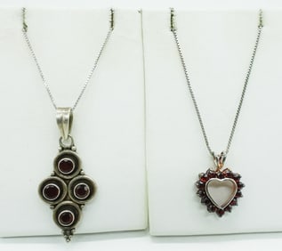 (2) GARNET STERLING NECKLACES