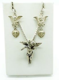 STERLING CHERUB NECKLACE & EARRINGS