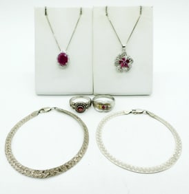 RUBY NECKLACES, STERLING BRACELETS-RINGS
