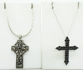 (2) STERLING CROSS NECKLACES