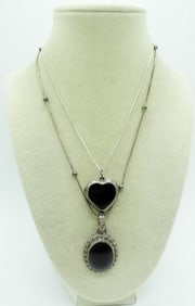 (2) BLACK ONYX 925 NECKLACES - LOCKET