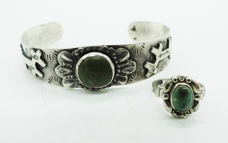 GREEN TURQUOISE 925 BRACELET & RING