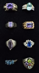 (8) STERLING FASHION GEMSTONE RINGS
