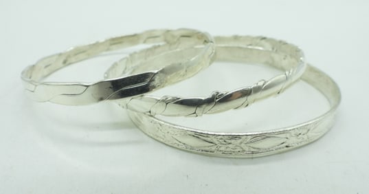 (3) SHINY STERLING BANGLE BRACELETS