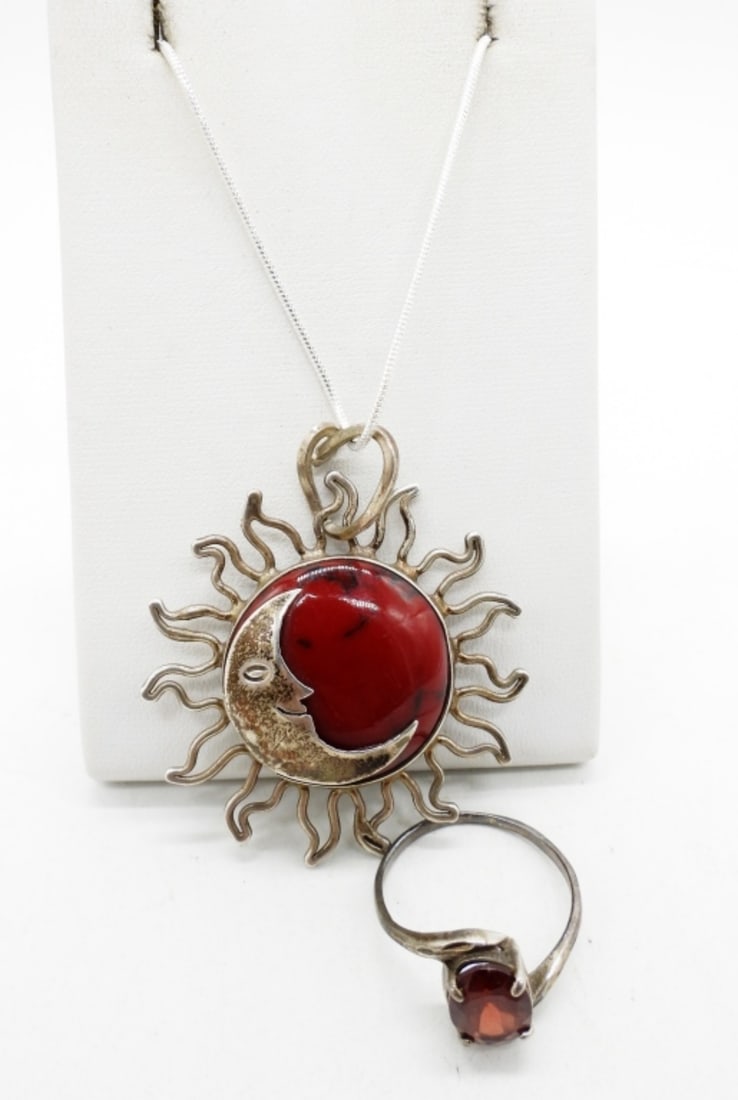 SUN MOON RED JASPER MEXICO 925 PENDANT (1 of 2)