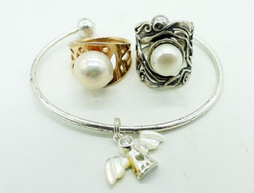 PEARL RINGS & MOP ANGEL BRACELET 925