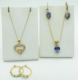 (4) AMETHYST & EMERALD STERLING PIECES